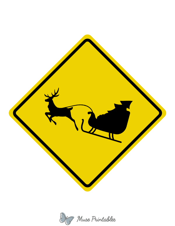 Printable reindeer and sleigh crossing sign