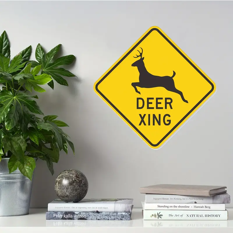 Small metal tin wall sign sign of deer crossing small square
