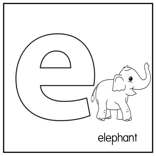 Vector illustration of elephant with alphabet letter e lower case for children learning practice abc stock illustration