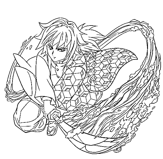 Giyu from demon slayer coloring page printable