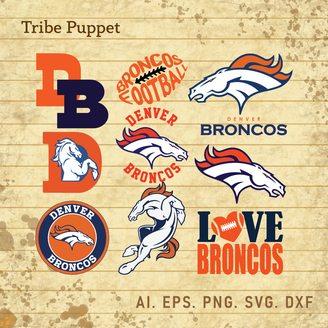 Denver broncos football logo vector set