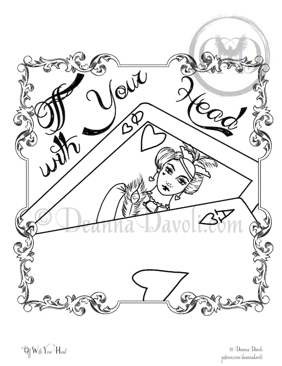 Alice in wonderland coloring page off with your head printable digital download jpg adult coloring pages wonderland quotes