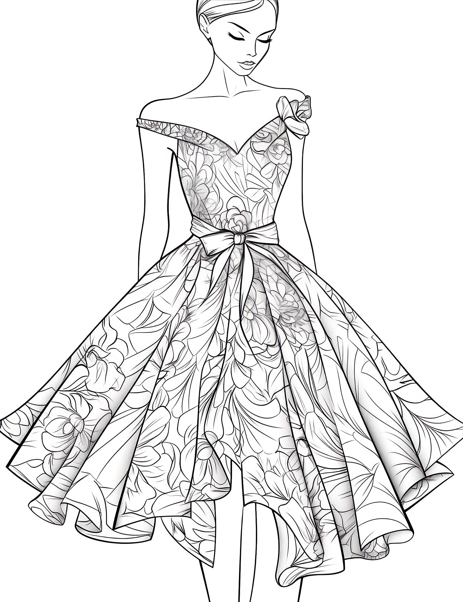 Stunning dress coloring pages for kids and adults