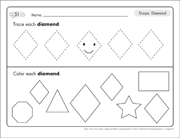 Read write shape mats diamond printable skills sheets