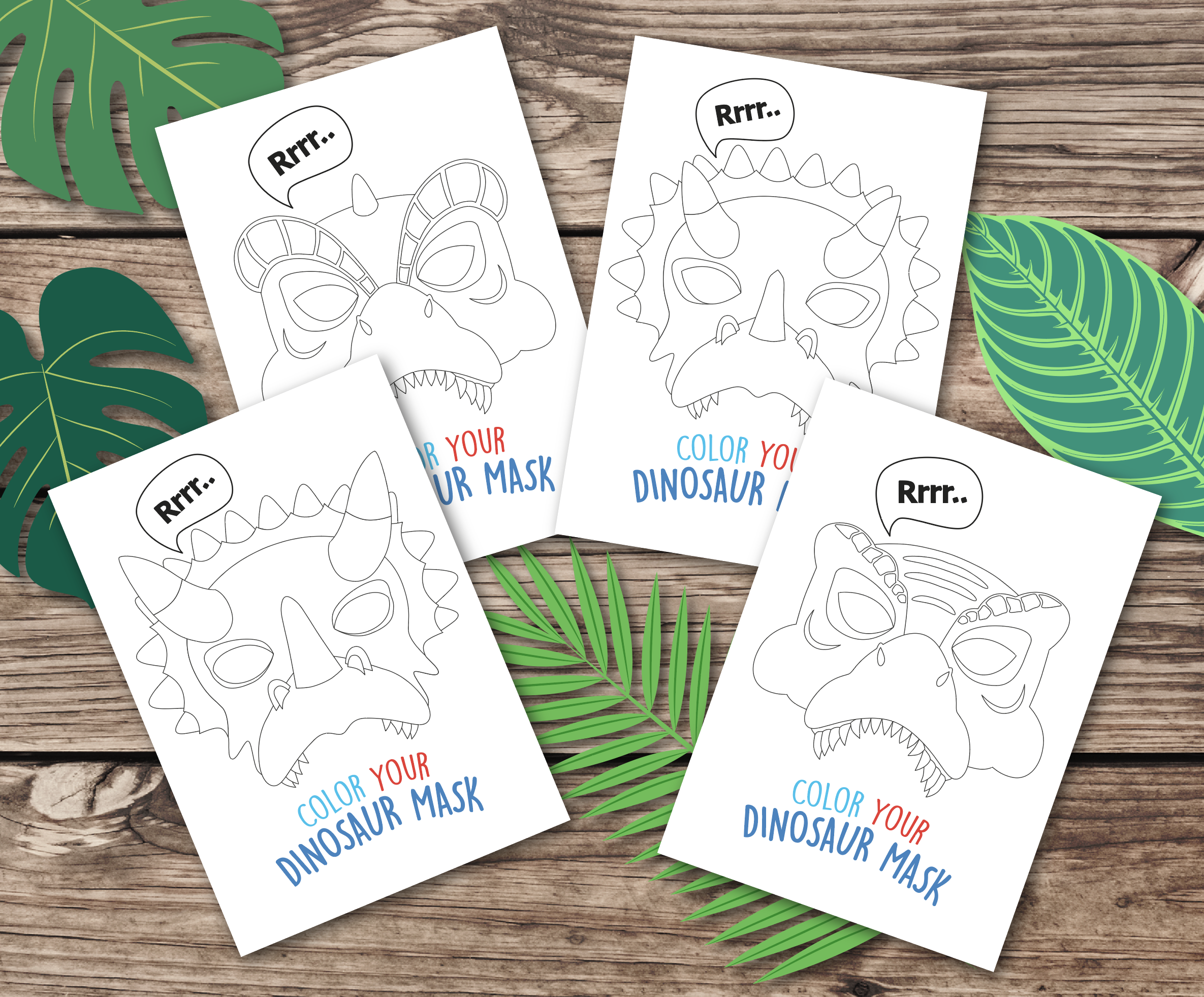 Dino masks coloring dino masks colouring dino activity di