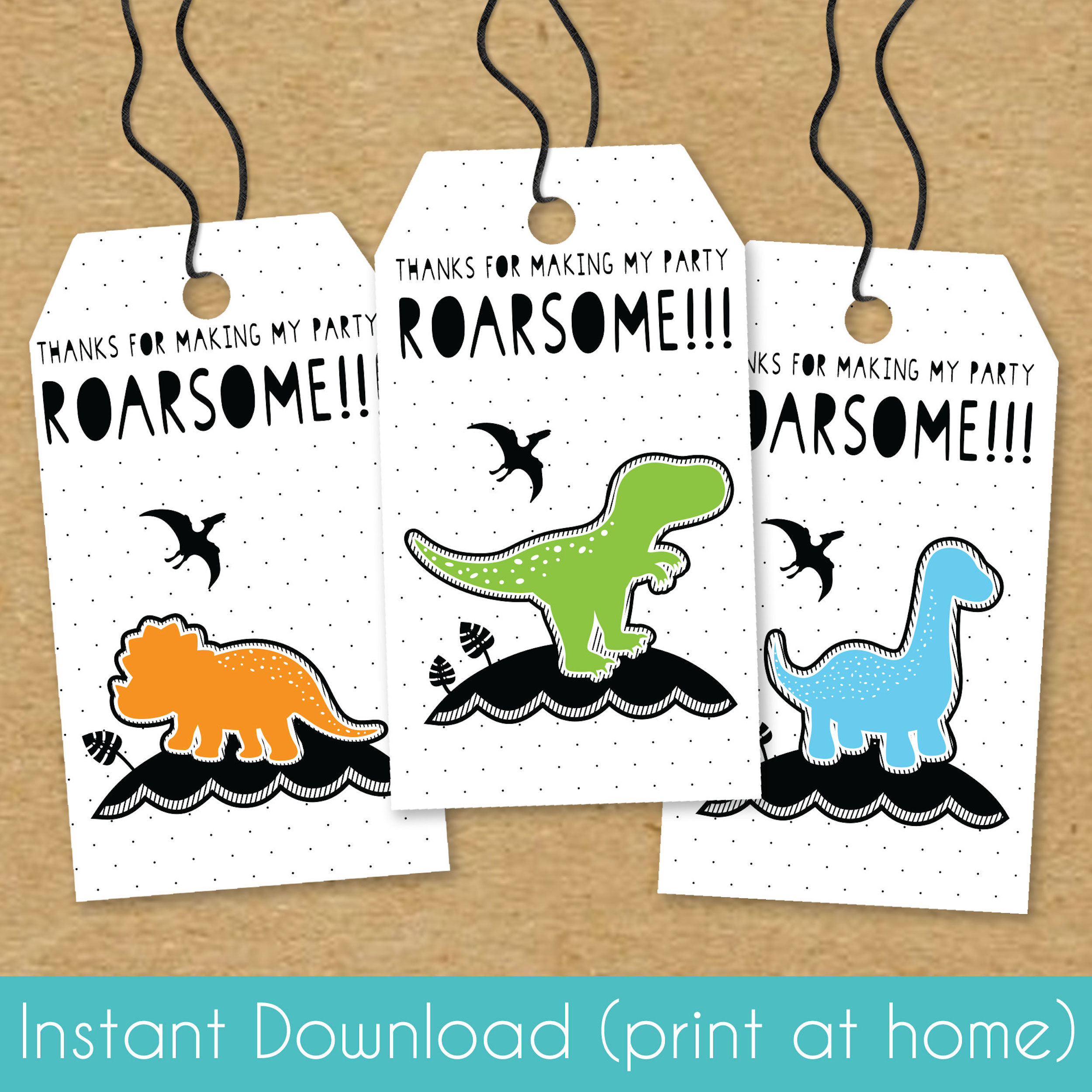 Printable dinosaur party birthday favor tags instant download