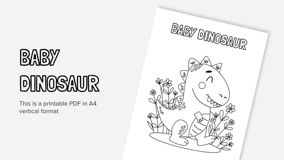 Baby dinosaur printable coloring worksheet