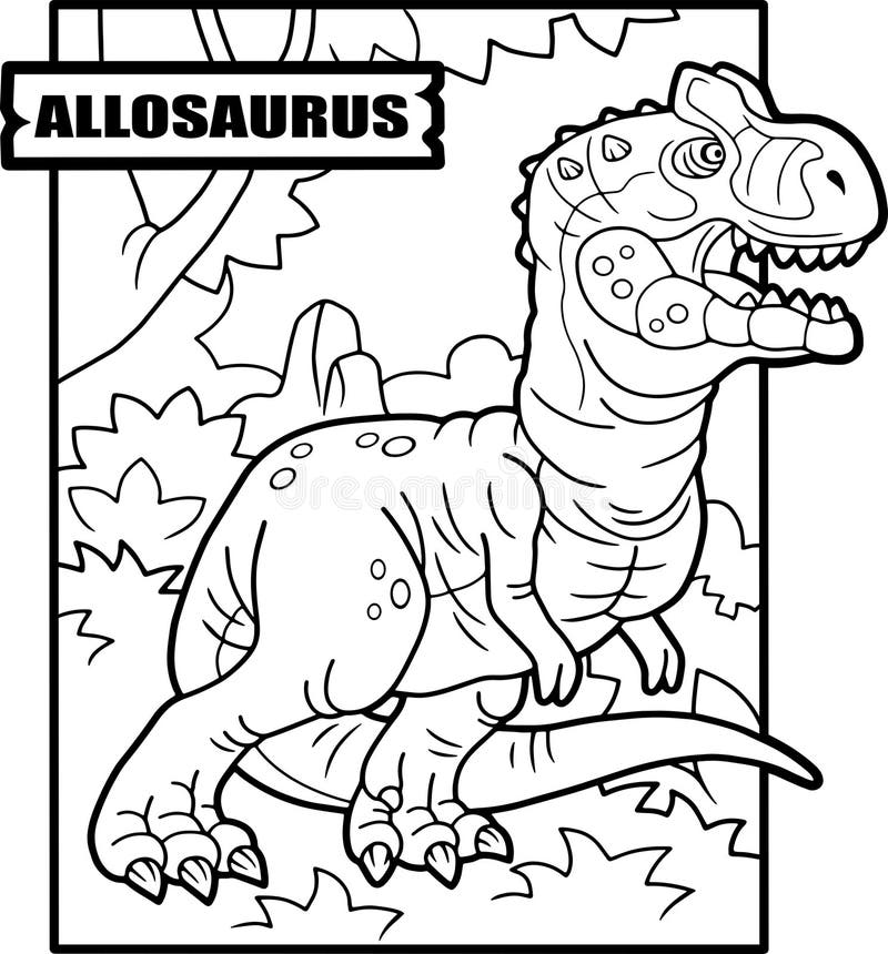 Dinosaur allosaurus coloring page outline illustration stock vector