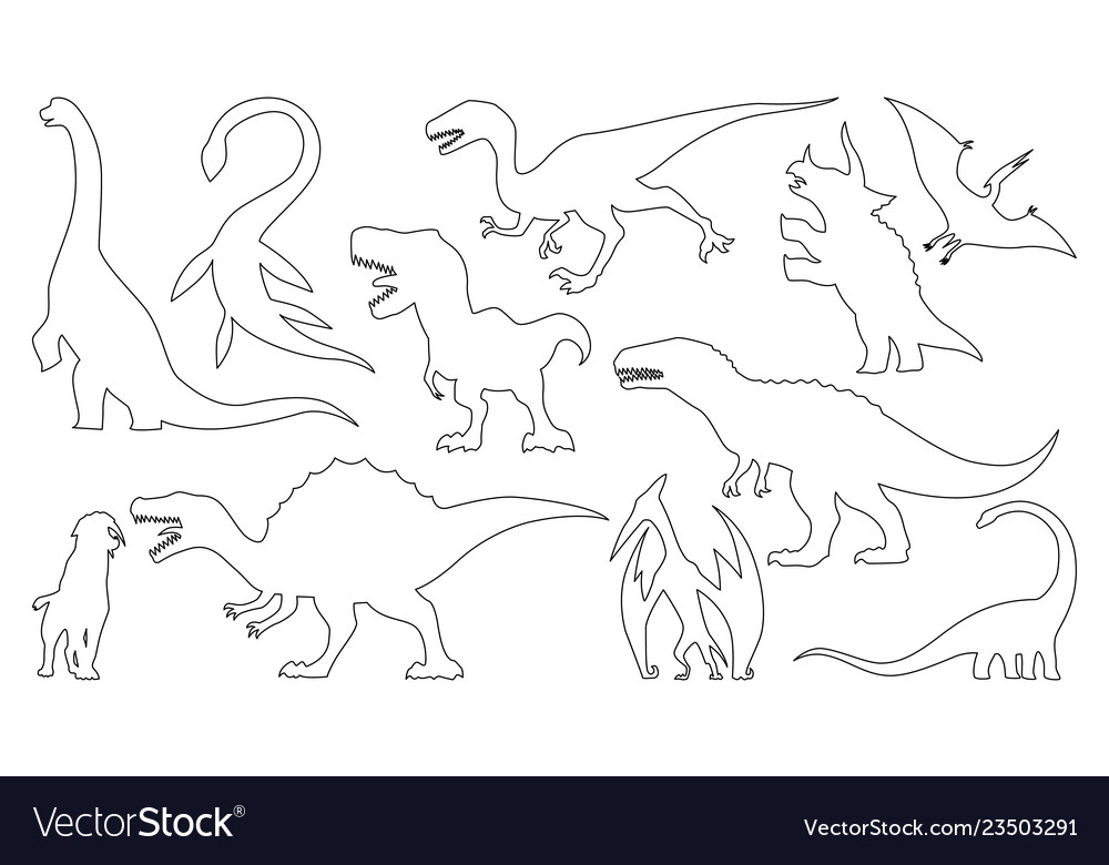 Dinosaur silhouettes coloring set royalty free vector image