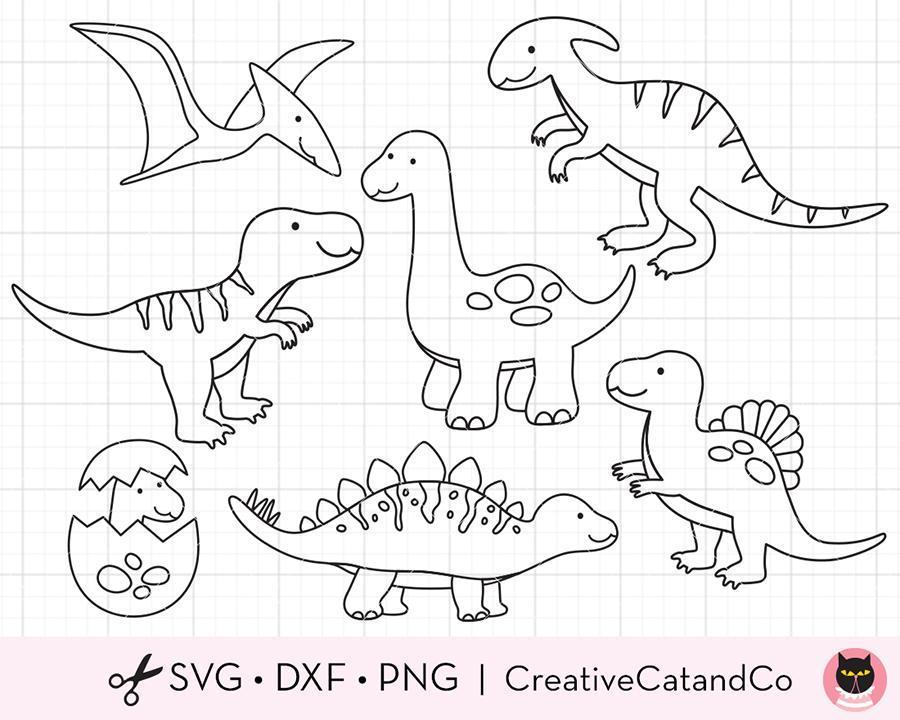 Outline dinosaurs for coloring svg cut files