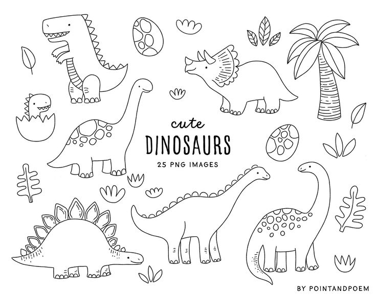 Cute dinosaur digital stamps coloring doodle clipart dino dinosaurs t