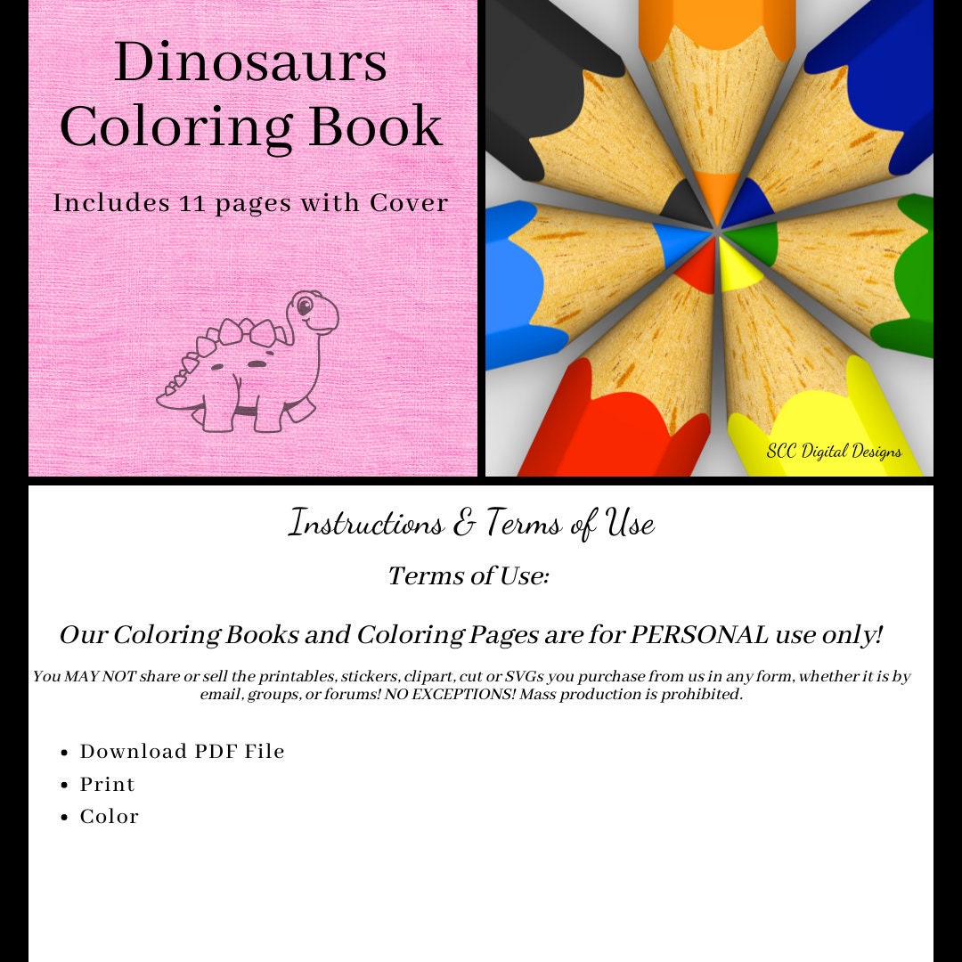 Dinosaurs printable coloring book pages plus cover page prehistor â scc digital designs