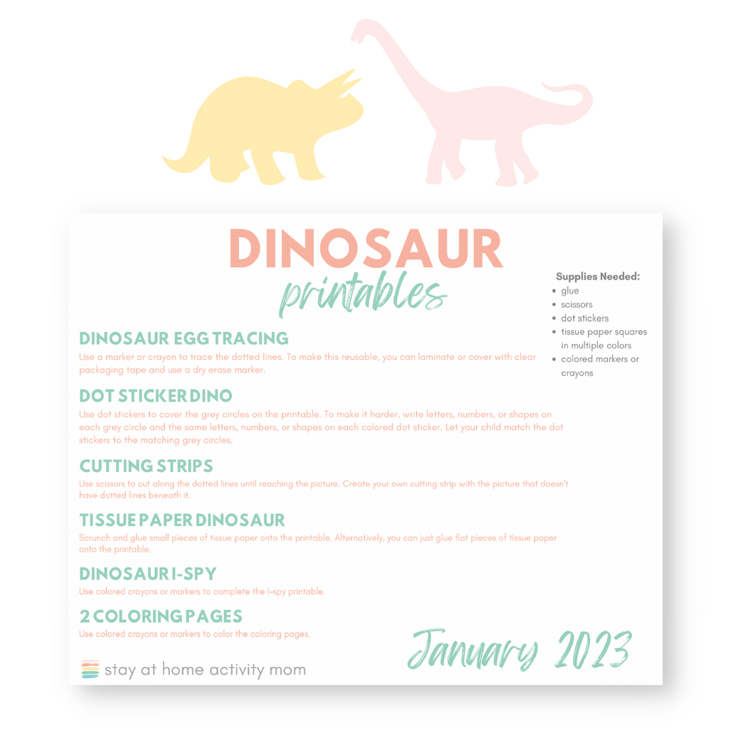 Dinosaur activity kit printables â stay at home activity mom