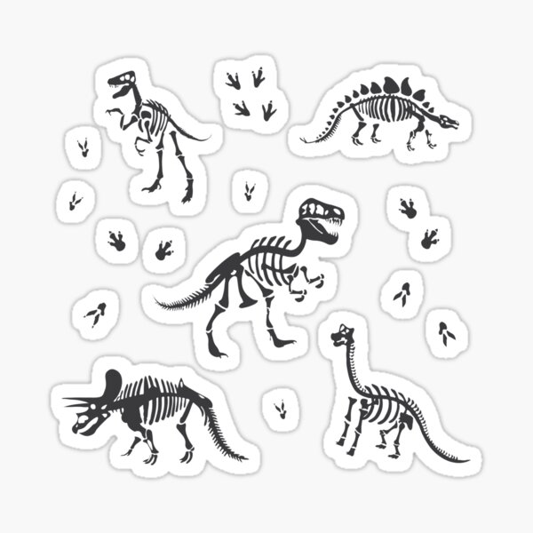 Dinosaur silhouette skeletons sticker for sale by pavnud