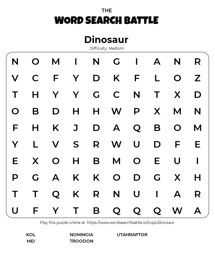 Printable dinosaur word search