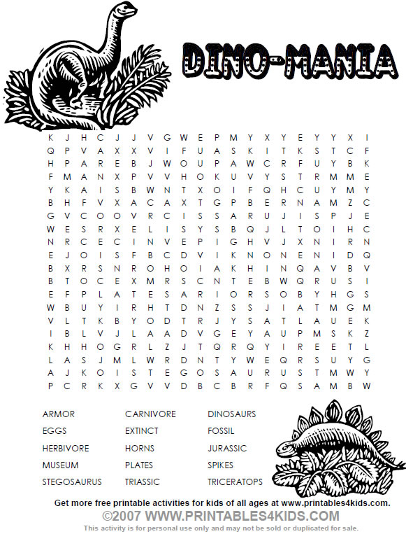 Dinosaur word search â printables for kids â free word search puzzles coloring pages and other activities
