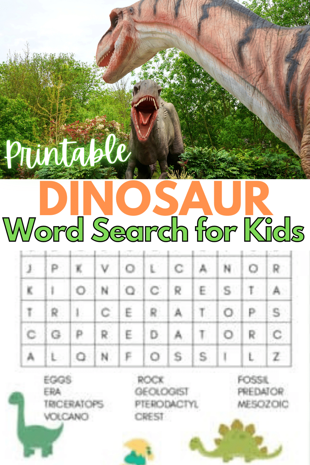 Printable dinosaur word search for kids