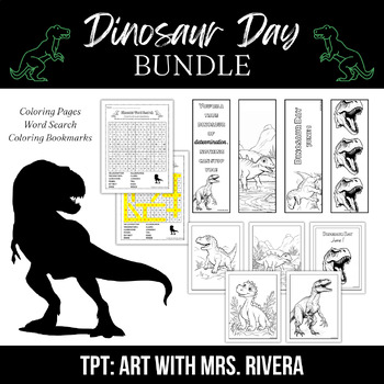 Bundle dinosaur day june coloring pages word search and coloring bookmarks
