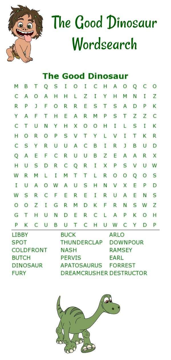 The good dinosaur printable word search