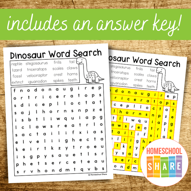 Free dinosaurs word search