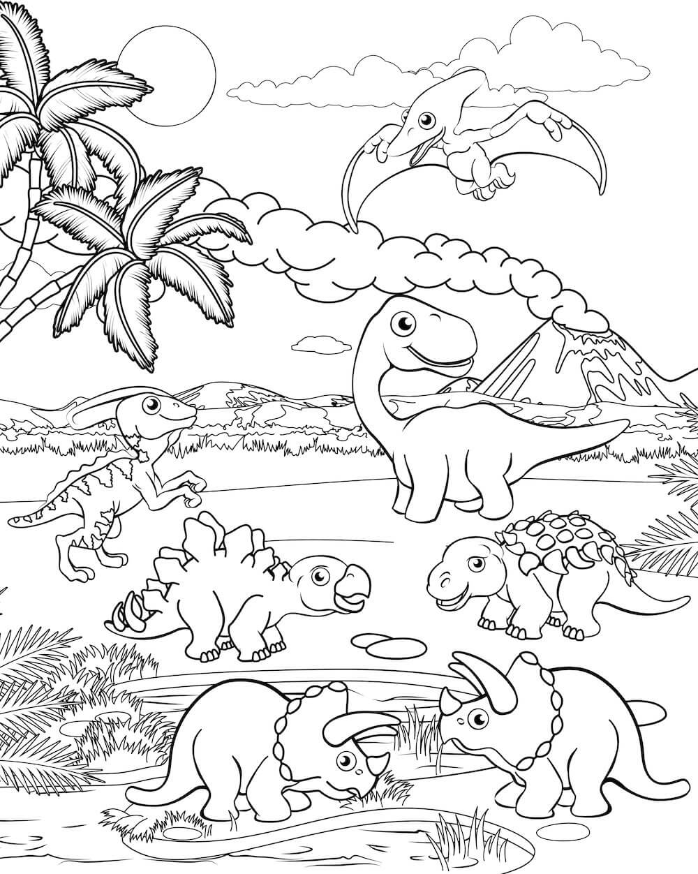 Simple dinosaurs coloring page