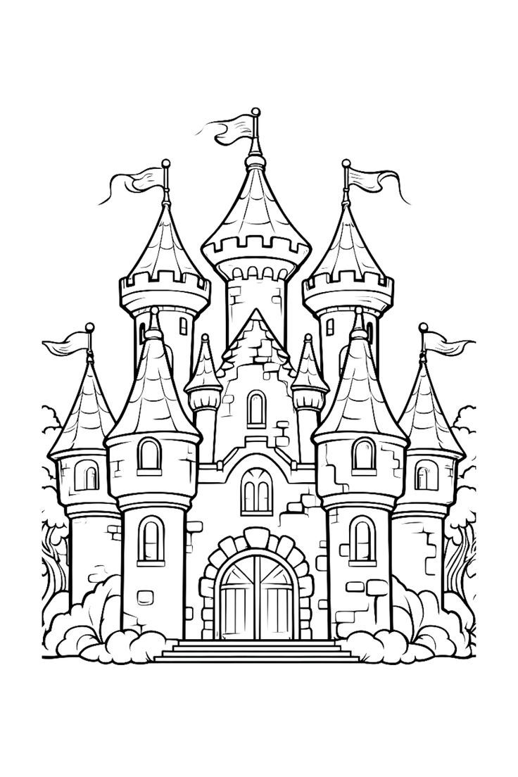Summer coloring adventure free printable castle coloring page for homeschool fun castle coloring page castle drawing castle illustration