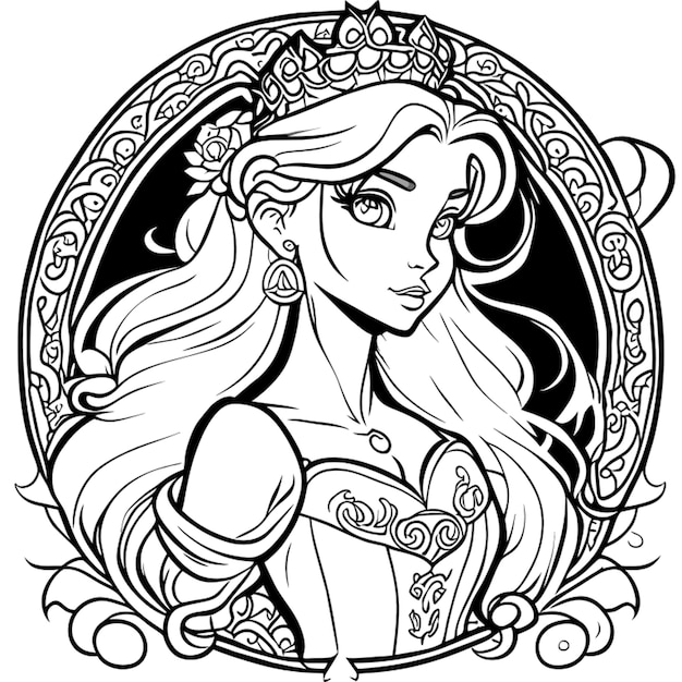 Premium vector beautiful princess coloring pages vector art white background coloring book line art