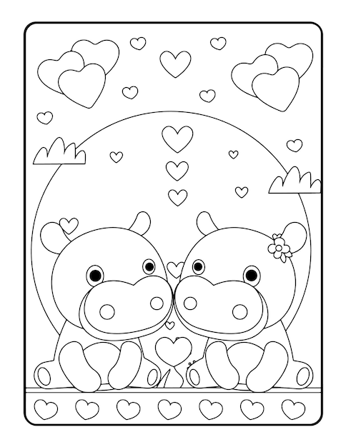 Premium vector christmas winter coloring valentines day coloring pages for kids love coloring page coloring book