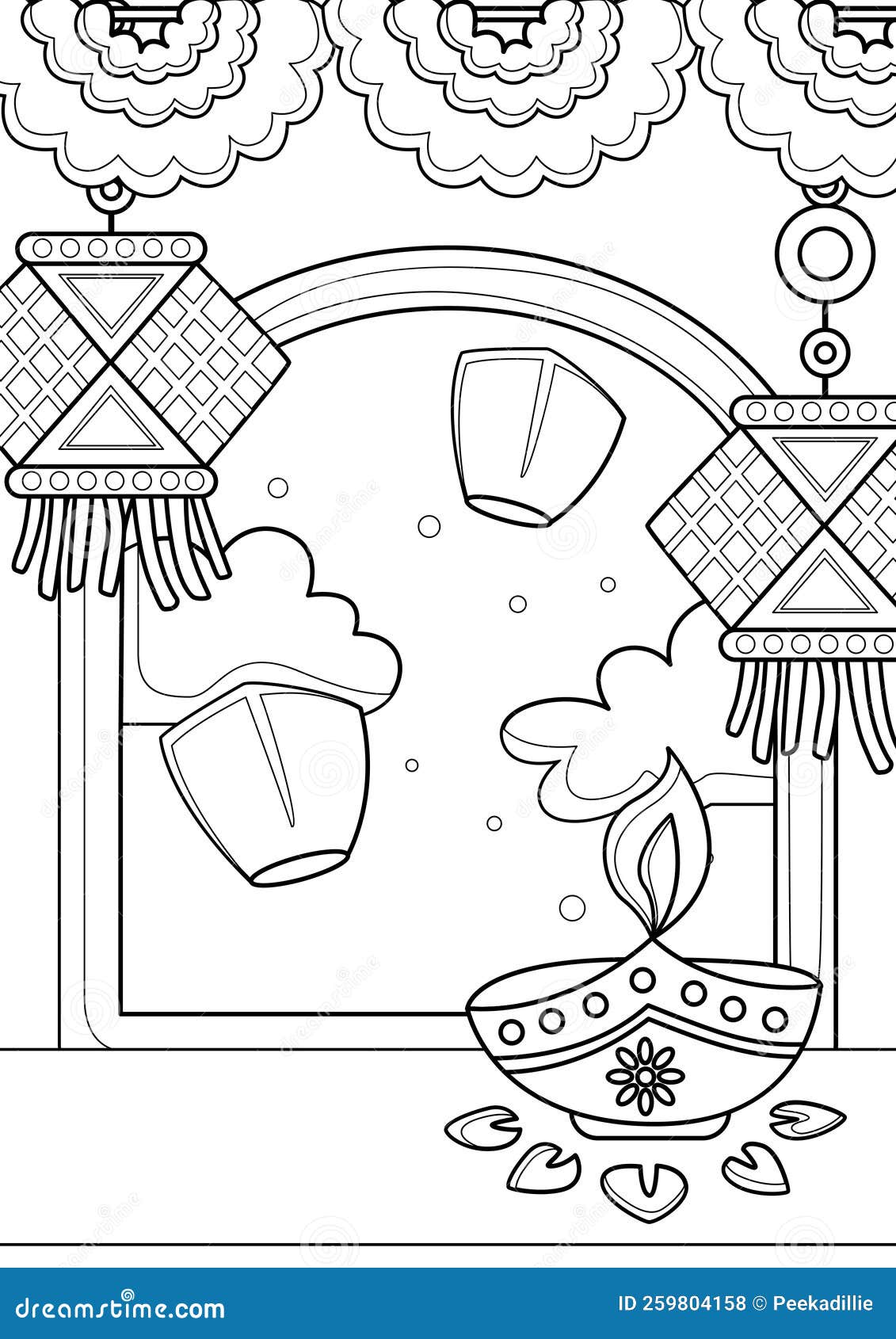 Diwali coloring pages stock illustrations â diwali coloring pages stock illustrations vectors clipart