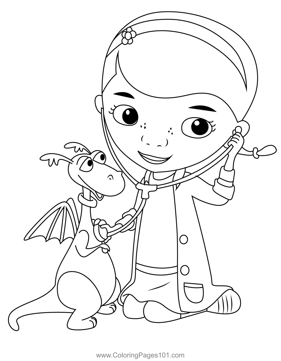 Doc mcstuffins checkup stuffy coloring page for kids