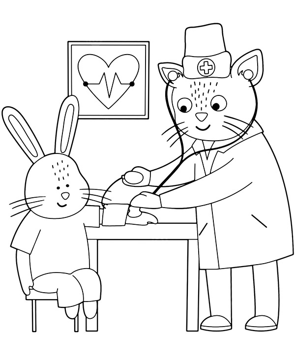 Doctor cat coloring page to print