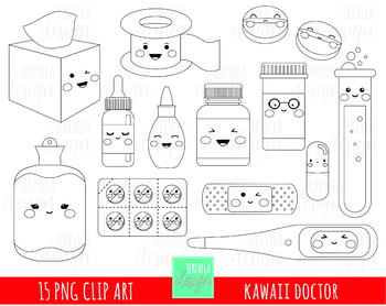 Doctor stamp medicine digi stamp mercial use coloring book pills