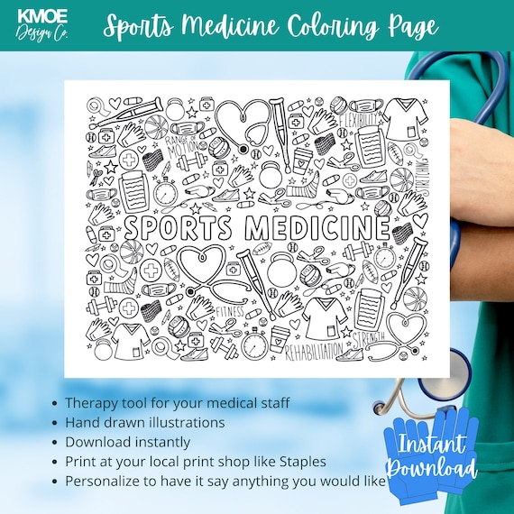 Sports medicine coloring page physical therapy adult coloring book medical coloring medicine doodle printable digital download healthcare download now