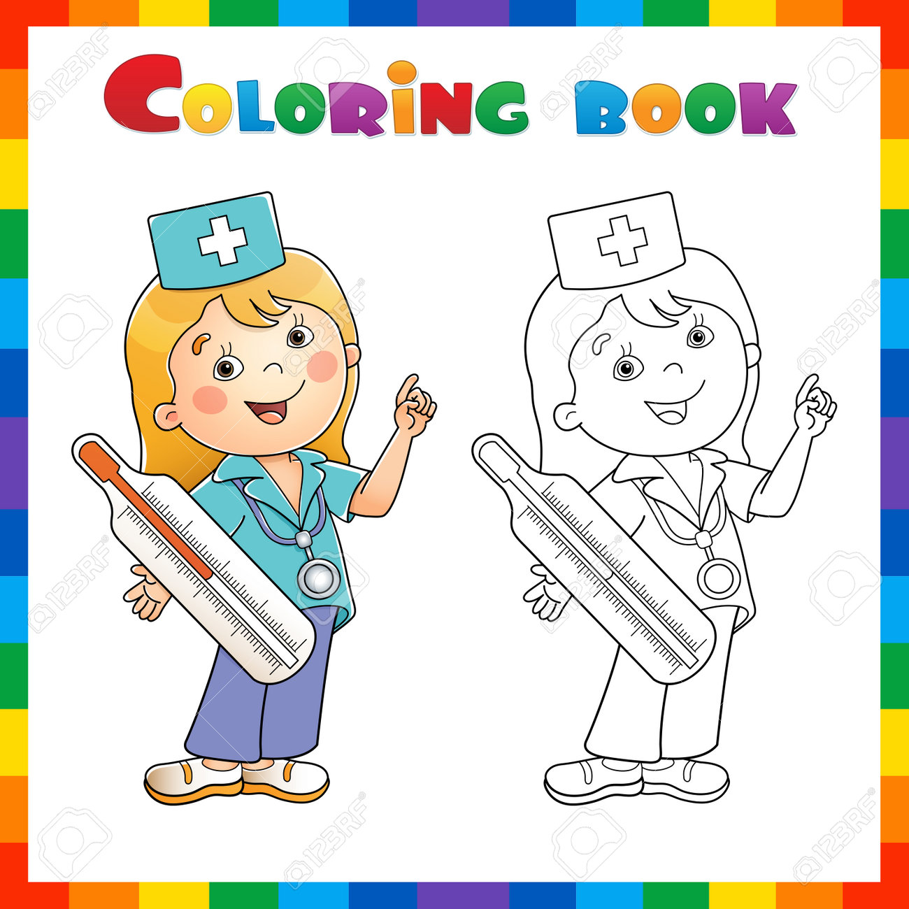 Coloring page outline of cartoon doctor with thermometer profession coloring book for kids royalty free svg cliparts vectors and stock illustration image