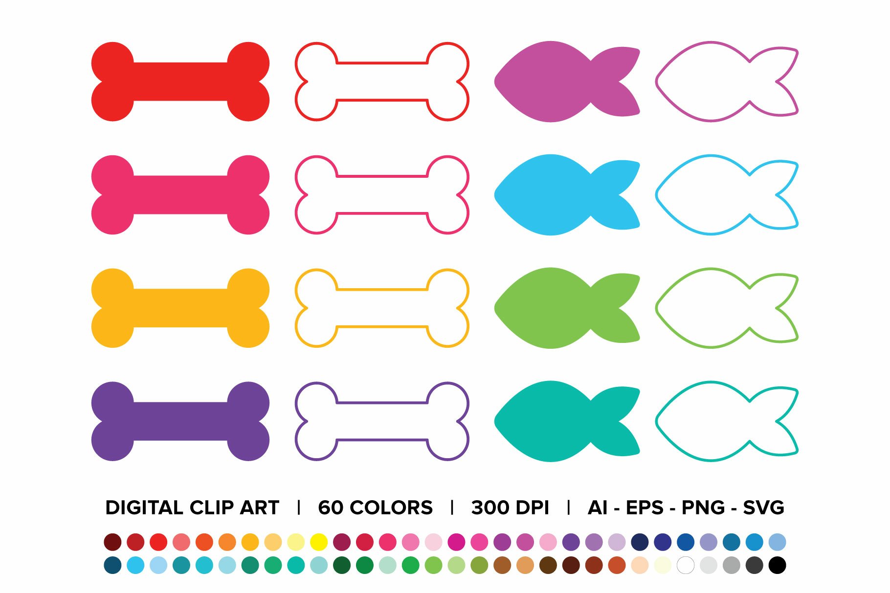 Dog bone cat treat clip art set
