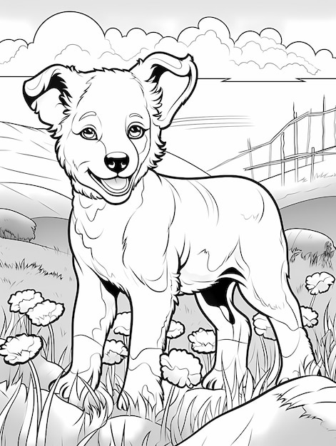 Premium ai image long hair collie dog collar scene coloring pages for kids
