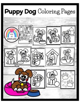 Puppy dog coloring pages booklet pets collar doghouse treats paw prints