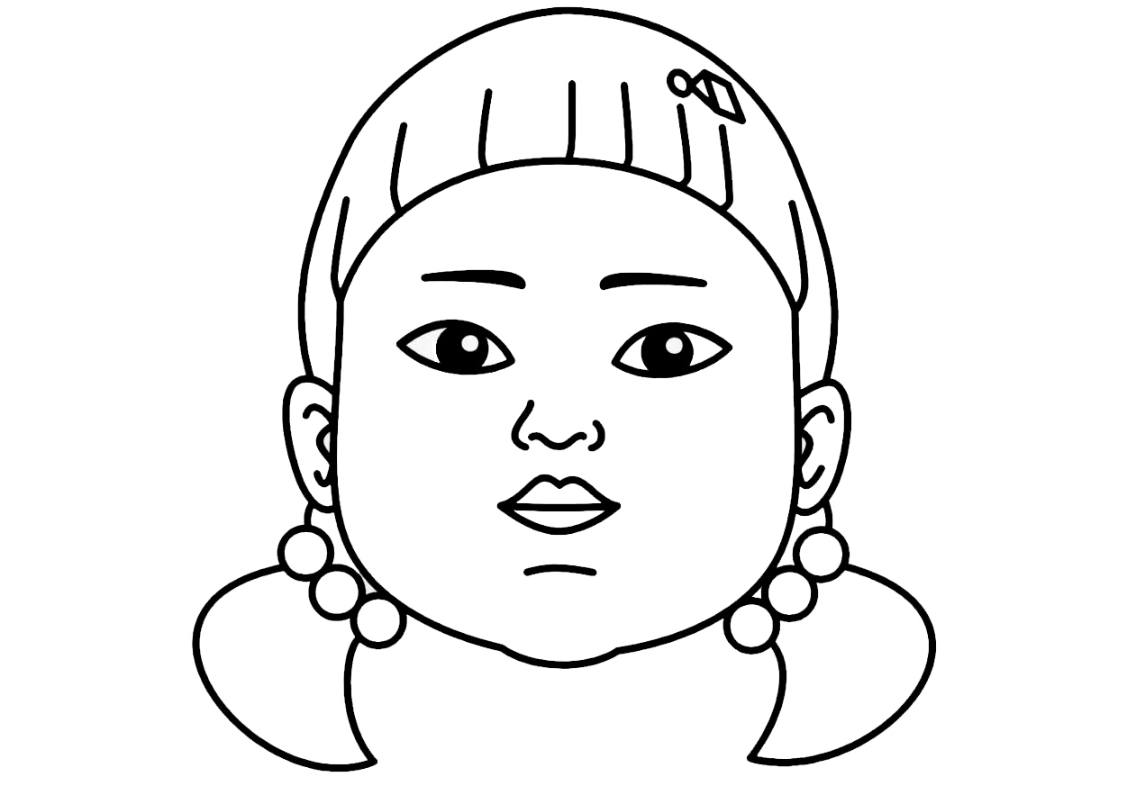 Coloring page squid game the dolls face print