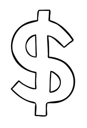 Cartoon vector illustration of dollar money symbol black outlined and white colored royalty free svg cliparts vectors and stock illustration image
