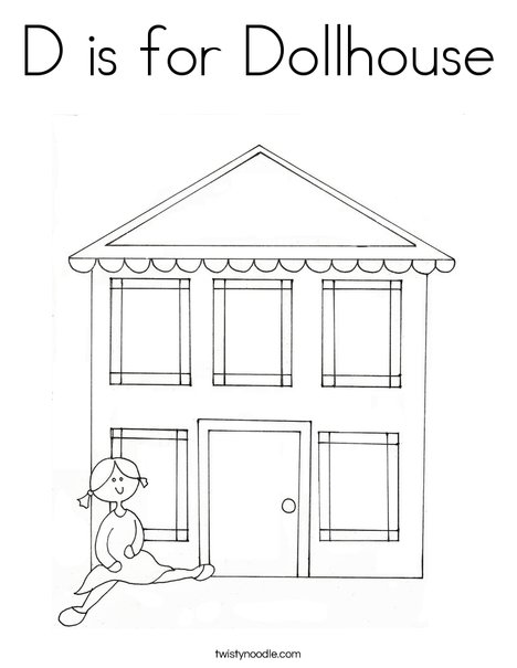 D is for dollhouse coloring page