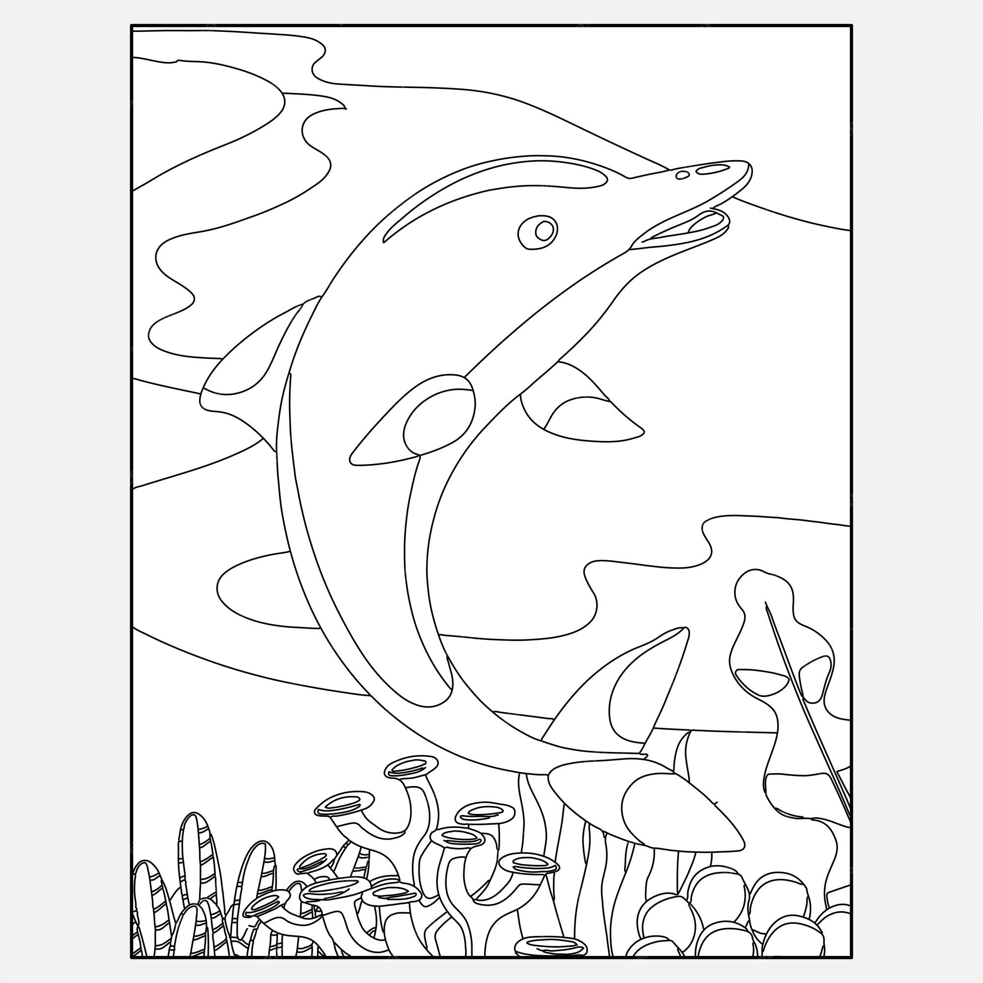 Premium vector printable dolphin ocean animals coloring pages for kids
