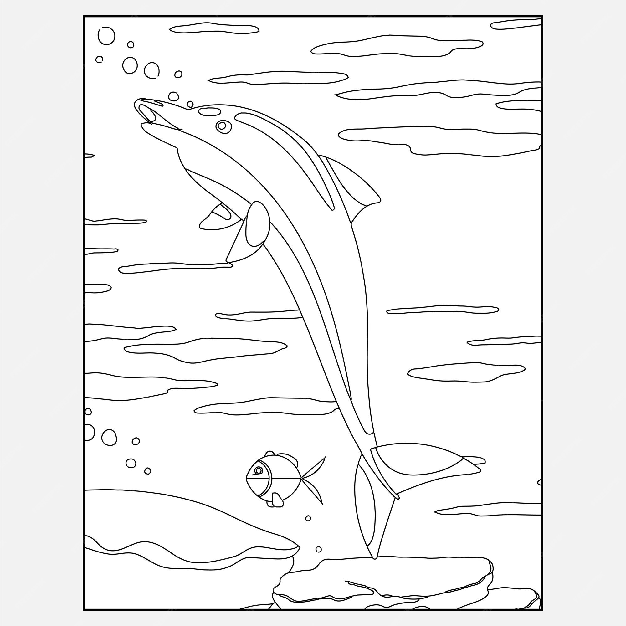 Premium vector printable dolphin ocean animals coloring pages for kids