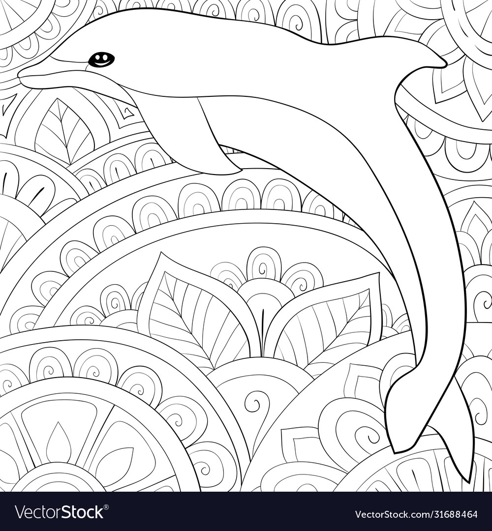 Adult coloring bookpage a dolphin royalty free vector image