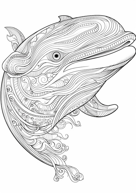 Premium ai image a coloring page with a dolphin with a swirly pattern generative ai