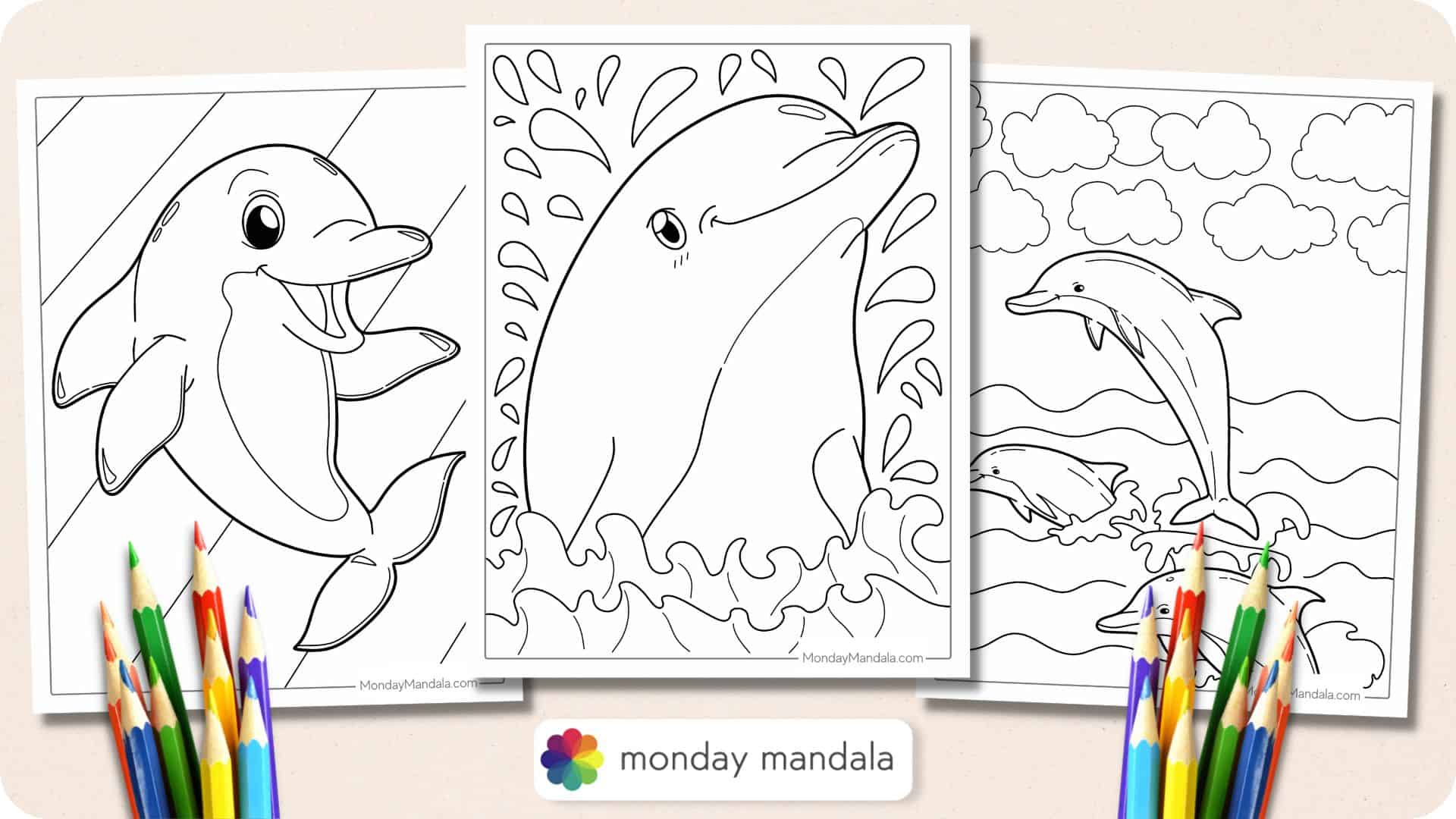 Dolphin coloring pages free pdf printables