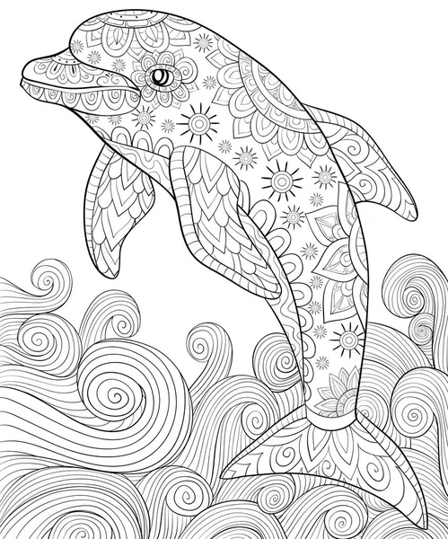 Cute dolphin ornaments image relaxing coloring book page adults zen stock vector by nonuzza