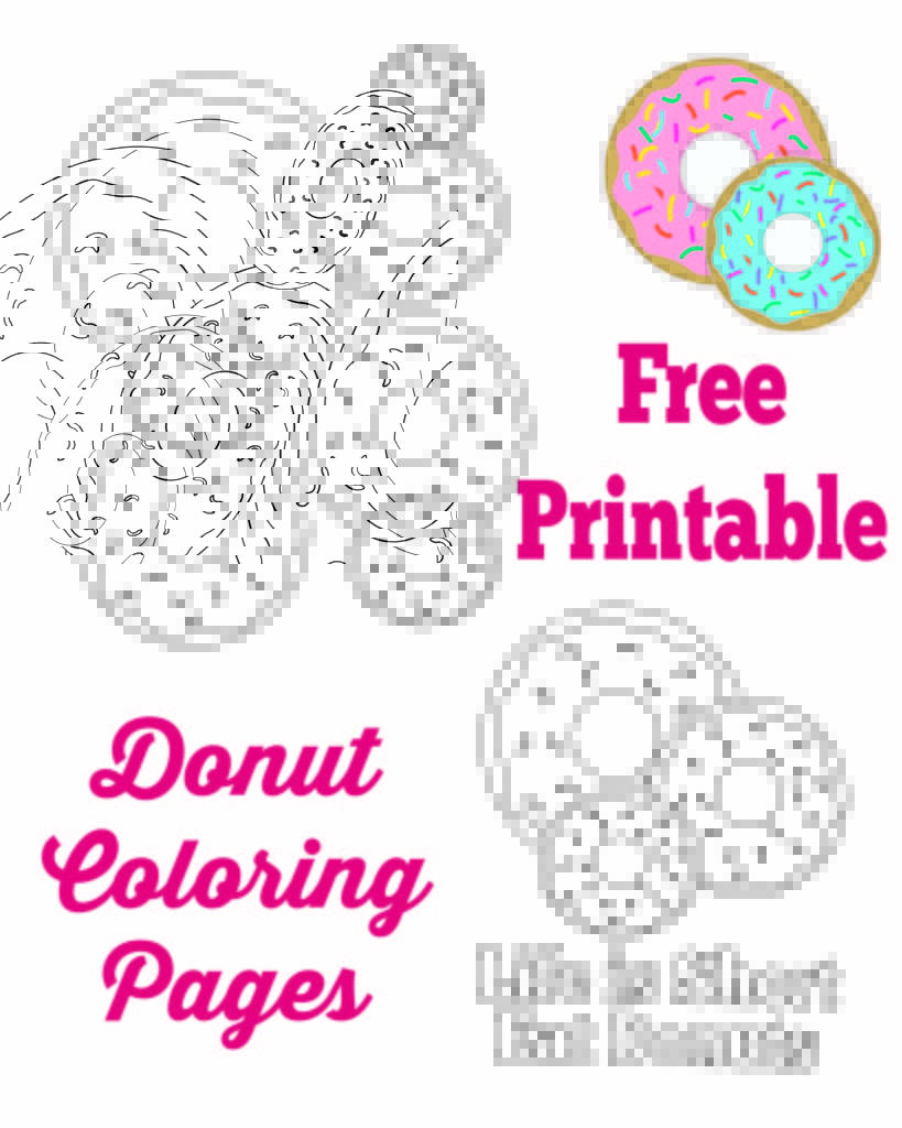 Donut coloring pages and party sign