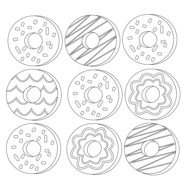 Coloring book donut cartoon characters stock illustrations royalty