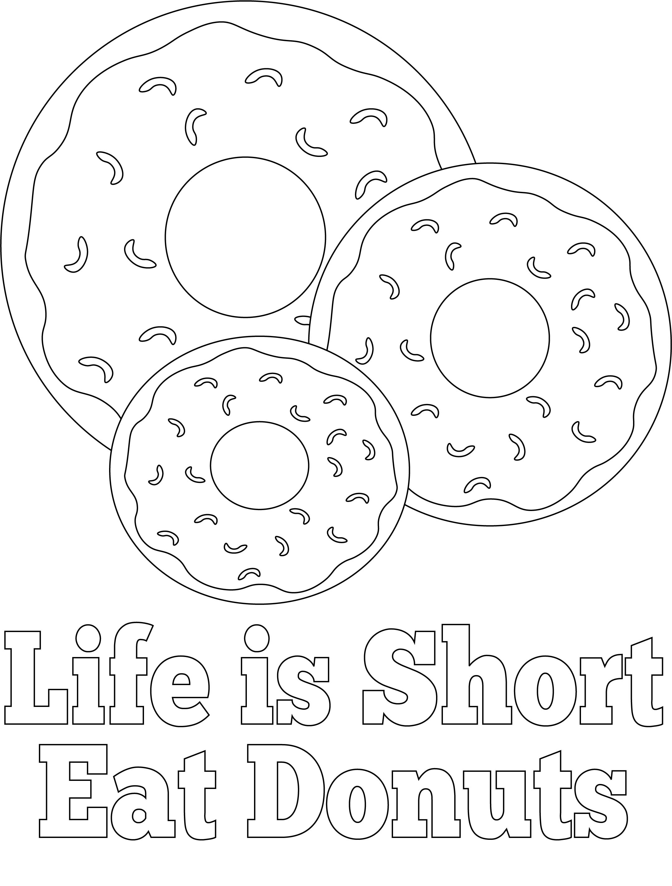 Donut coloring pages and party sign