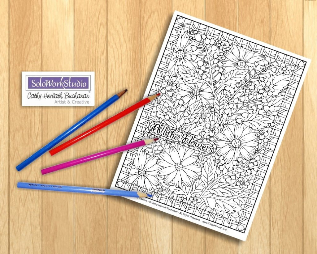 Flower doodle art coloring pages pack pdf download printable â soloworkstudio